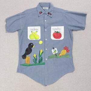 Permanent Press Vintage Hand Painted Farm Vegetable Garden Button Down shirt